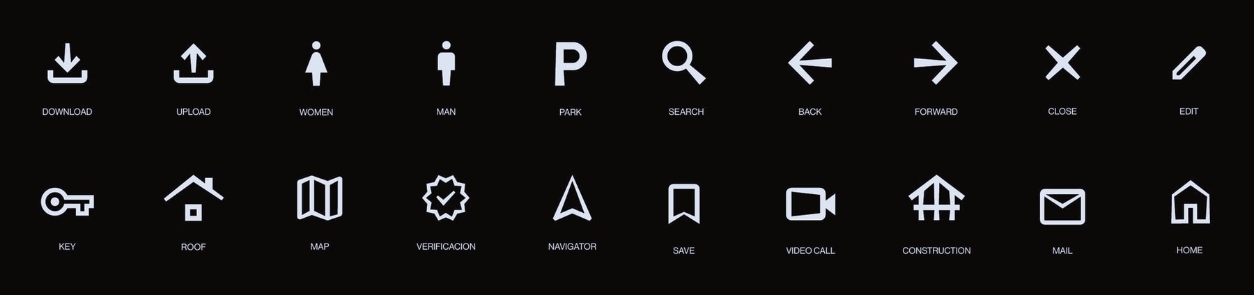 VOI icon set: twenty minimal icons in two rows