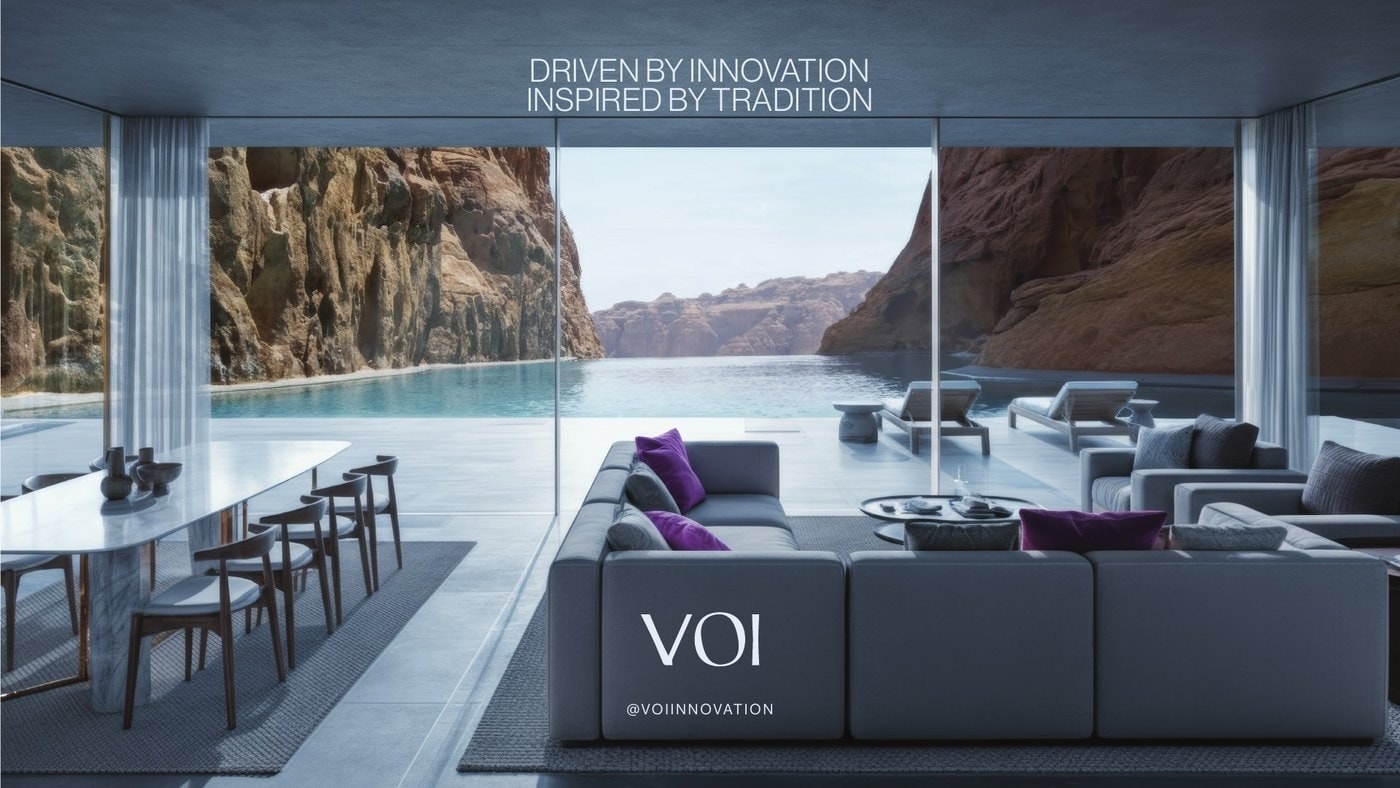 VOI social visual: living room overlooking a canyon pool