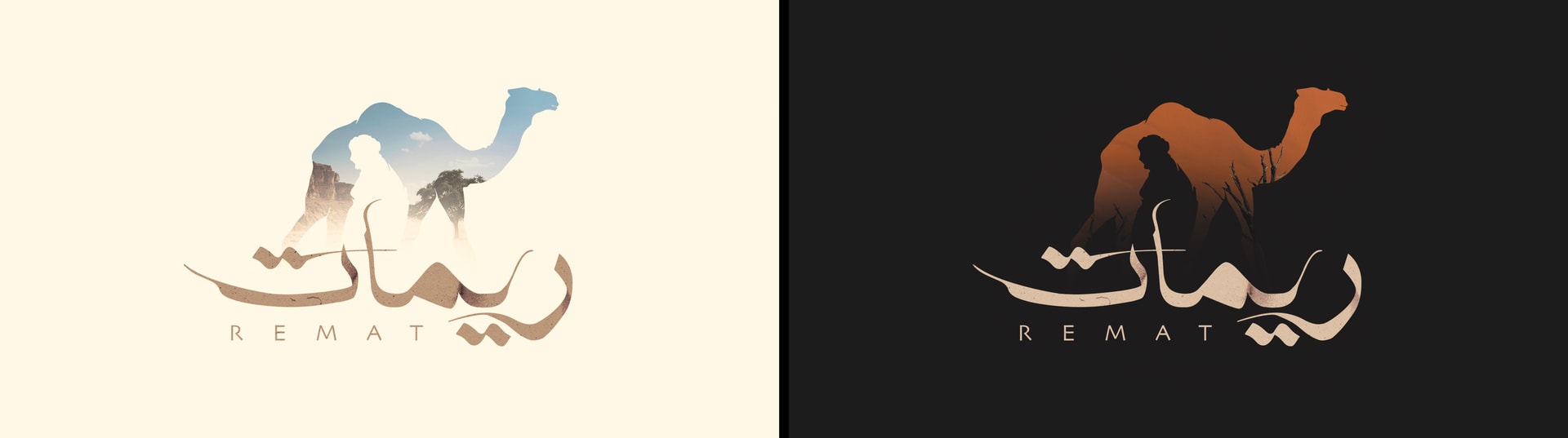 Logo lockups with the mark on light and dark grounds