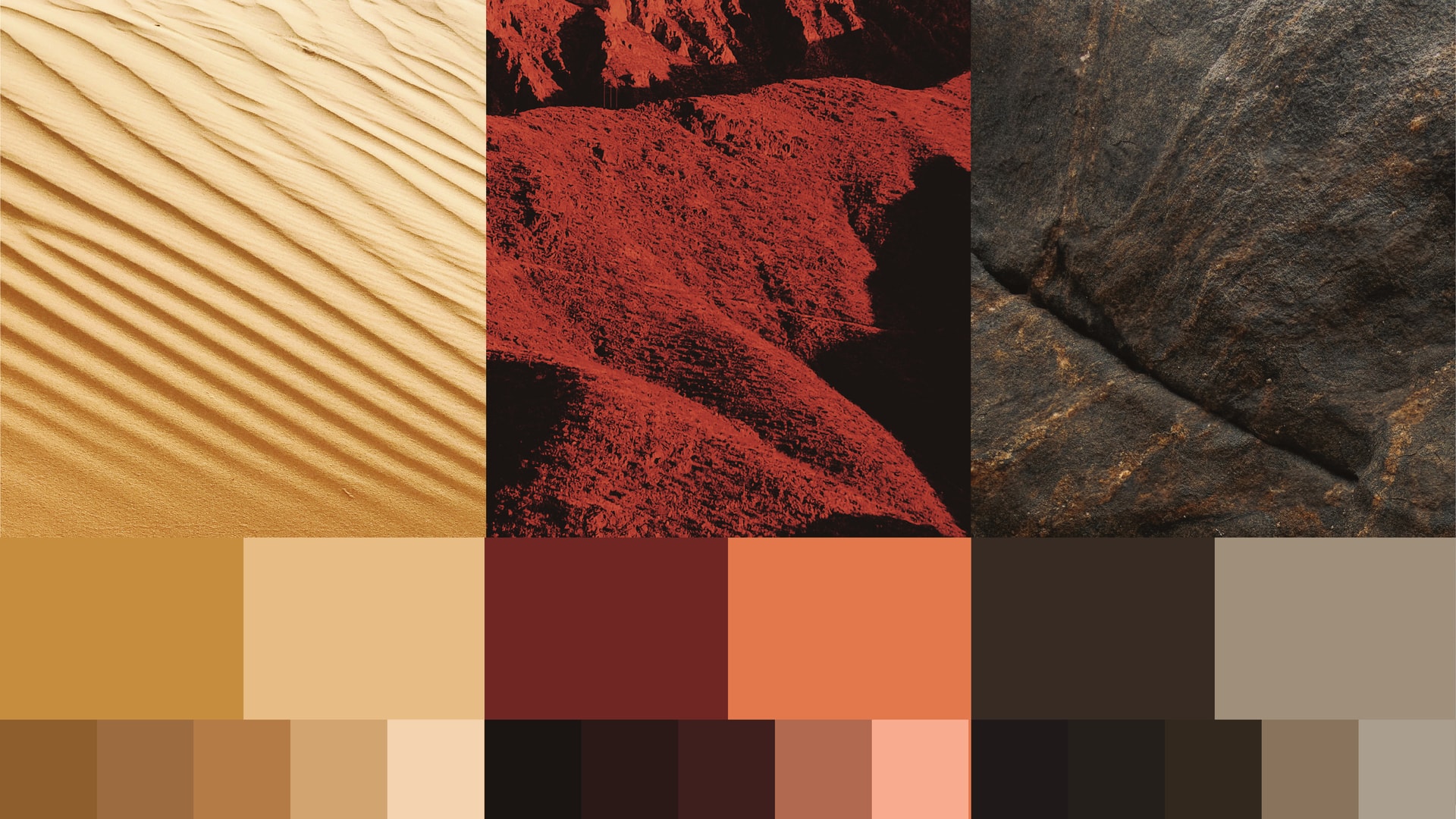 Palette built from sand, red mountain and rock